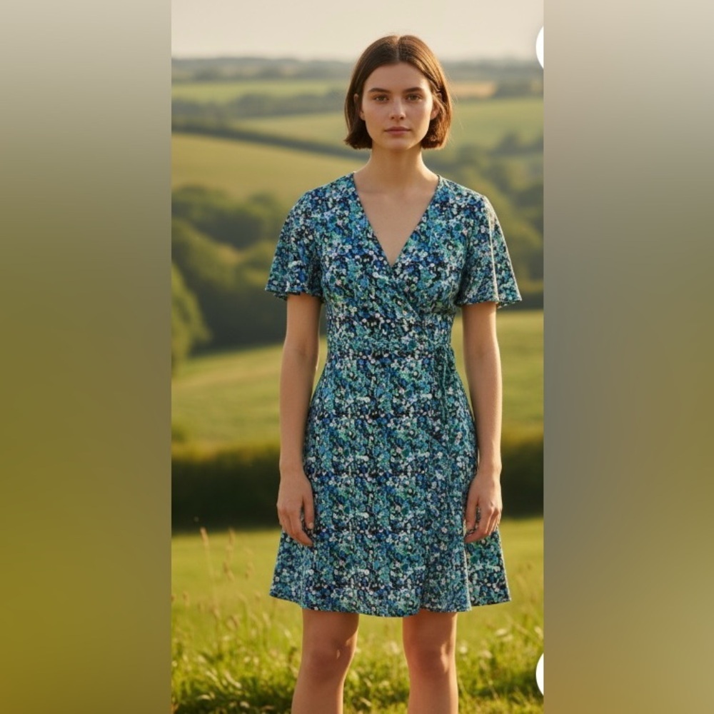 New Large Floral Blue Dress
Business casual Spring Easter 
Flowing Dress